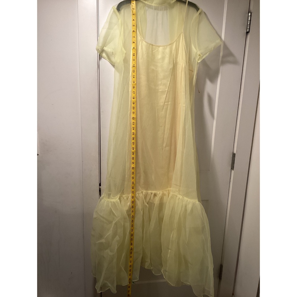 Few Moda CAARA Women Yellow Sheer Organza Overlay Slip Dress Set Size Large NWT - Picture 4 of 12